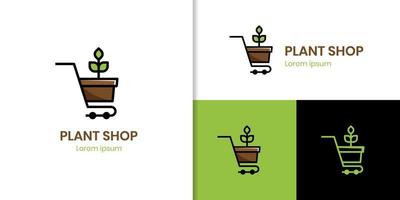 Pflanze Einkaufen Wagen Logo Design, organisch Pflanze Geschäft Logo Symbol Design Element geeignet zum Öko Geschäft, Supermarkt vektor