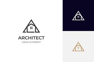 minimalistisk konstruktion arkitektur hus logotyp med triangel linjal ikon vektor