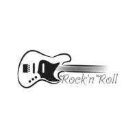 schwarz und Weiß Musik- Hintergrund. Gitarre und Inschrift Rock 'n' Roll . vektor