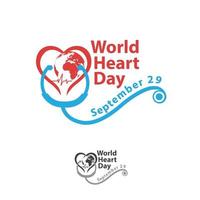Welt Herz Tag mit Rot, Blau, dunkel grau Herz und Welt Zeichen Vektor Design