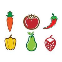 frukt och grönsaker. organisk mat. uppsättning färgrik ikoner. vektor. linje ikon översikt stroke vektor