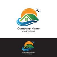 Zuhause Strand Logo Vorlage Entwurf, See Zuhause Resort Logo Design Vektor. vektor