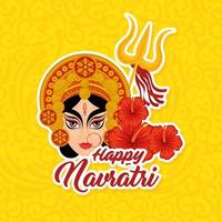 Navratri Hindu Feier Poster mit Durga Gesicht und Blumen Dekoration vektor