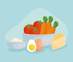 färsk mat, grönsaker i en skål och hälsosam mat vektor