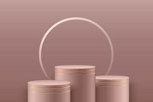 abstrakt runda scen för utmärkelser i modern. lyxig bakgrundsvektorrendering med rosa guldpall och ring neonljus konsistens väggscen, 3d-rendering geometrisk form mörkrosa färg. vektor eps10