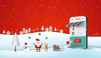 Santa Claus Online-Shopping auf Website oder mobile Anwendung, Geschäftskonzept für Weihnachten vektor