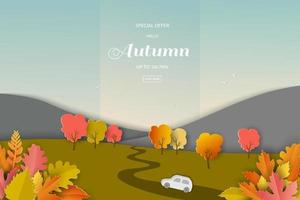 landskap av hösten eller hösten bakgrund med färgglada löv för shopping marknadsföring vektor