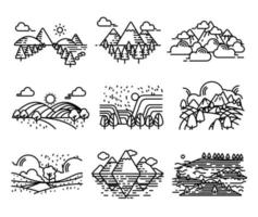 Land, Berge Icon Set. vektor