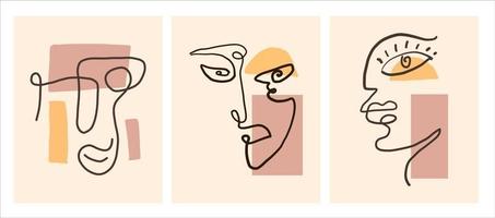 abstrakte zeitgenössische moderne trendige Linie Gesichtsset vektor