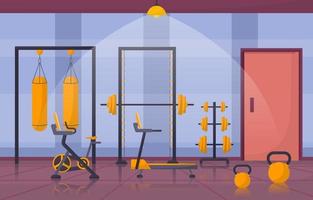 fitness gym interiör med bodybuilding utrustning vektorillustration vektor