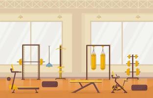 fitness gym interiör med bodybuilding utrustning vektorillustration vektor