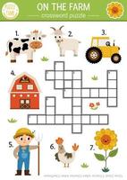 Vektor auf das Bauernhof Kreuzworträtsel Puzzle zum Kinder. einfach Bauernhof Quiz zum Kinder. Land lehrreich Aktivität mit Kuh, Bauer, Traktor, Scheune. ländlich Dorf Kreuz Wort mit traditionell Symbole