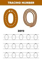 utbildning spel för barn spårande siffra noll med brun rep bild tryckbar verktyg kalkylblad vektor