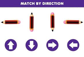 Bildung Spiel zum Kinder Spiel durch Richtung links richtig oben oder Nieder Orientierung von süß Karikatur Bleistift druckbar Werkzeug Arbeitsblatt vektor