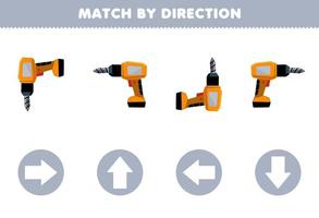 utbildning spel för barn match förbi riktning vänster rätt upp eller ner orientering av söt tecknad serie borra tryckbar verktyg kalkylblad vektor