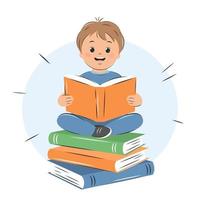 Kind Junge lesen Buch. Wissen und Bildung Konzept. Vektor Illustration