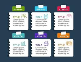 Geschäftsinfografiken. Zeitleiste mit 6 Schritten oder Optionen vektor