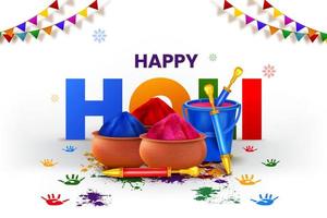 glücklich holi Festival Hintergrund Design mit Abir, pichkari, Farbe Spritzen vektor