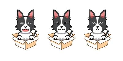 Vektor Karikatur Illustration einstellen von Schäfer Hund zeigen anders Emotionen im Karton Kisten