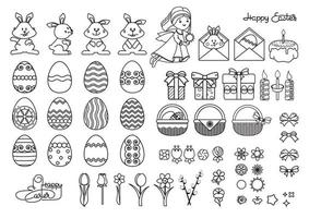 påsk Semester symboler uppsättning. ägg, kanin, ängel, korg. vektor illustration.