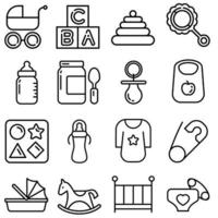 barn leksaker ikon vektor uppsättning. bebis illustration tecken samling. barn symbol eller logotyp.