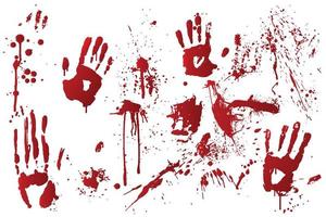 Vektor Blutfleck und blutig Hand drucken isoliert auf Weiß Hintergrund.