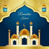 islamic moské gyllene prydnad i blå lutning bakgrund vektor