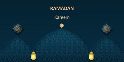 Ramadan karem, islamisch Arabisch Hintergrund mit Blau Bogen. Vektor Illustration