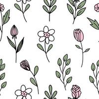 sömlös mönster med de bild av vår blommor markerad på en vit bakgrund. vektor illustration