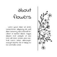 Blumen- Gekritzel richtig Rahmen zum Ihre Text. umrissen Hand gezeichnet Blumen und Blätter. leer zum Post. Vektor Illustration