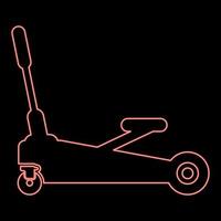 Neon- Heben Jack hydraulisch Auto auf Räder Auto Reparatur Bedienung rot Farbe Vektor Illustration Bild eben Stil