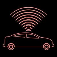 Neon- Auto Radio Signale Sensor Clever Technologie Autopilot oben Richtung rot Farbe Vektor Illustration Bild eben Stil