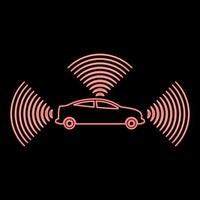 Neon- Auto Radio Signale Sensor Clever Technologie Autopilot alle Richtung rot Farbe Vektor Illustration Bild eben Stil