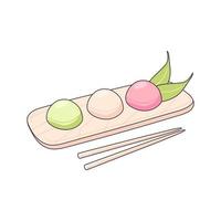 mochi japansk traditionell ljuv. uppsättning av mochi. japansk asiatisk sötsaker. matlagning, meny, baner, ljuv mat, efterrätt begrepp. dra i klotter stil, vektor illustration.