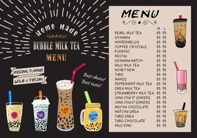 Bubble Milk Tee, Perlmilch Tee, verschiedene Arten von Boba. leckere Getränke. vektor