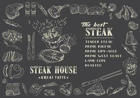 Steakmenü für Restaurant und Café. Essensflieger. vektor