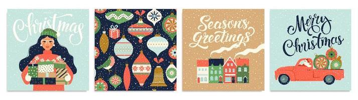 jul och nyårs mall för hälsning scrapbooking, gratulationer, inbjudningar, taggar, klistermärken, vykort. jul affischer set. vektor
