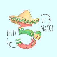 Nette Zahl Cinco Des Mayo mit mexikanischem Hut vektor