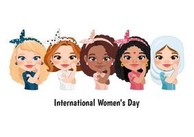 Vektor Illustration von International Frauen s Tag, März 8 mit ein unabhängig Frauen auf Weiß Hintergrund.