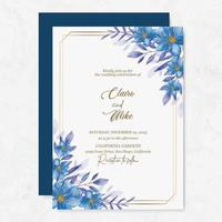 Prämie Vektor Hochzeit Einladung Vorlage mit Aquarell Blume