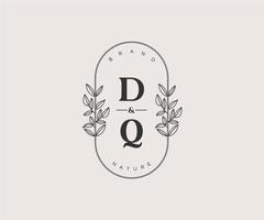 första dq brev skön blommig feminin redigerbar förhandsgjord monoline logotyp lämplig för spa salong hud hår skönhet boutique och kosmetisk företag. vektor