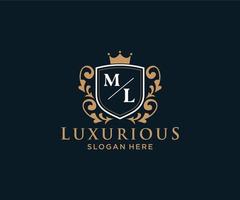 Anfangsbuchstaben ml Royal Luxury Logo Vorlage in Vektorgrafiken für Restaurant, Lizenzgebühren, Boutique, Café, Hotel, heraldisch, Schmuck, Mode und andere Vektorillustrationen. vektor