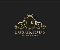 Royal Luxury Logo-Vorlage mit anfänglichem lk-Buchstaben in Vektorgrafiken für Restaurant, Lizenzgebühren, Boutique, Café, Hotel, Heraldik, Schmuck, Mode und andere Vektorillustrationen. vektor