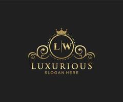 Royal Luxury Logo-Vorlage mit anfänglichem lw-Buchstaben in Vektorgrafiken für Restaurant, Lizenzgebühren, Boutique, Café, Hotel, Heraldik, Schmuck, Mode und andere Vektorillustrationen. vektor