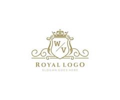 första wv brev lyxig varumärke logotyp mall, för restaurang, kungligheter, boutique, Kafé, hotell, heraldisk, Smycken, mode och Övrig vektor illustration.