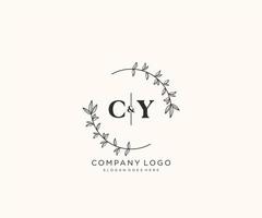 första cy brev skön blommig feminin redigerbar förhandsgjord monoline logotyp lämplig för spa salong hud hår skönhet boutique och kosmetisk företag. vektor