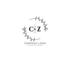 första cz brev skön blommig feminin redigerbar förhandsgjord monoline logotyp lämplig för spa salong hud hår skönhet boutique och kosmetisk företag. vektor