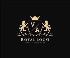 första va brev lejon kunglig lyx heraldisk, vapen logotyp mall i vektor konst för restaurang, kungligheter, boutique, Kafé, hotell, heraldisk, Smycken, mode och Övrig vektor illustration.