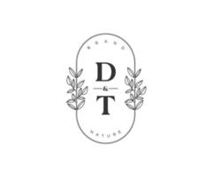 första dt brev skön blommig feminin redigerbar förhandsgjord monoline logotyp lämplig för spa salong hud hår skönhet boutique och kosmetisk företag. vektor