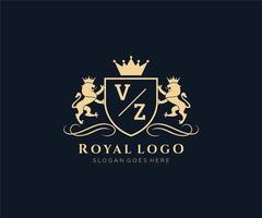 Initiale vz Brief Löwe königlich Luxus heraldisch, Wappen Logo Vorlage im Vektor Kunst zum Restaurant, Königtum, Boutique, Cafe, Hotel, heraldisch, Schmuck, Mode und andere Vektor Illustration.